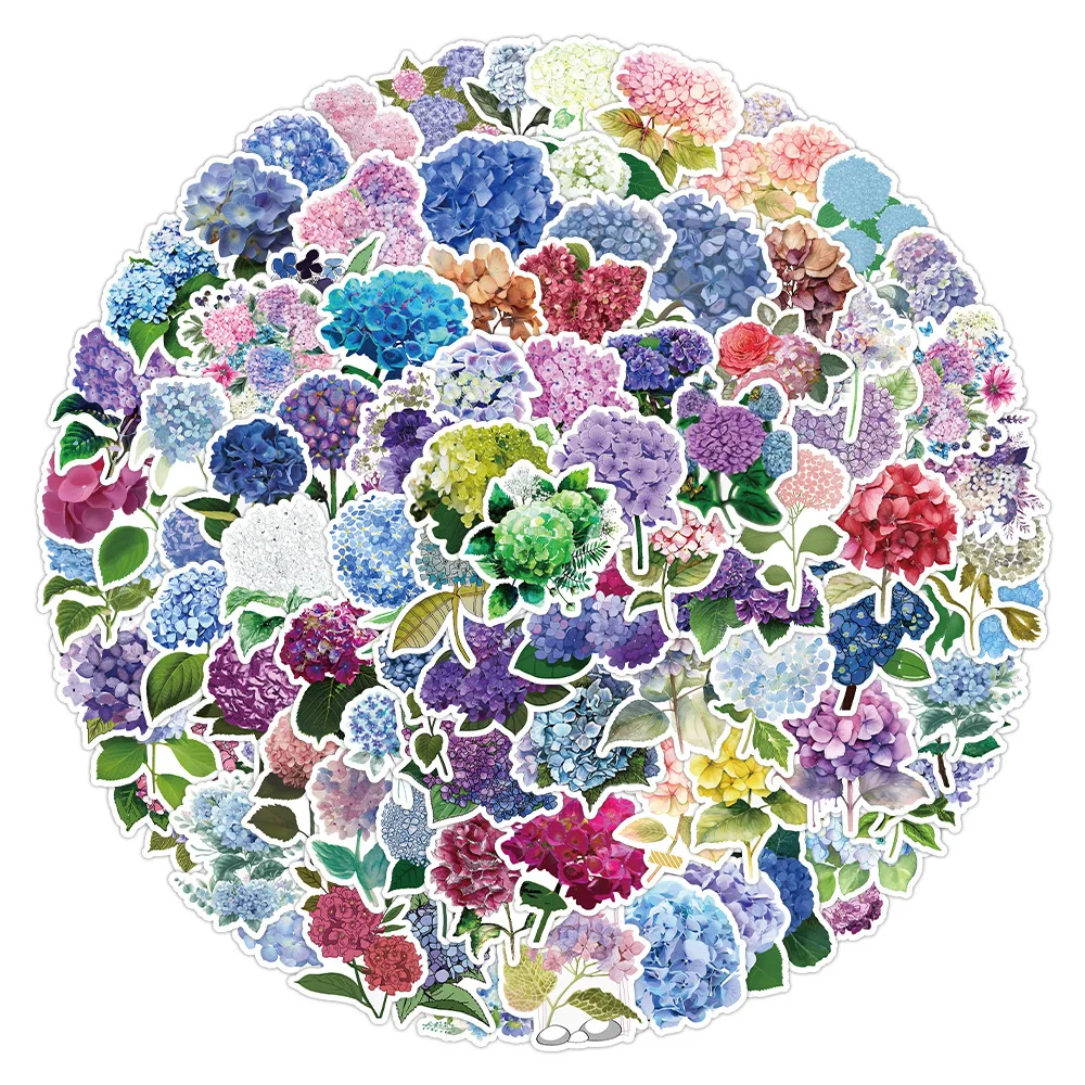 

50/100Pcs Colorful Beautiful Hydrangea Stickers DIY Scrapbooking Plan Decorative Stickers for Phone Case Luggage Laptop Decal