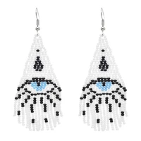 bohemian handmade eye flower pattern long tassel earrings for women multicolors beads statement dangle earrings ethnic jewelry