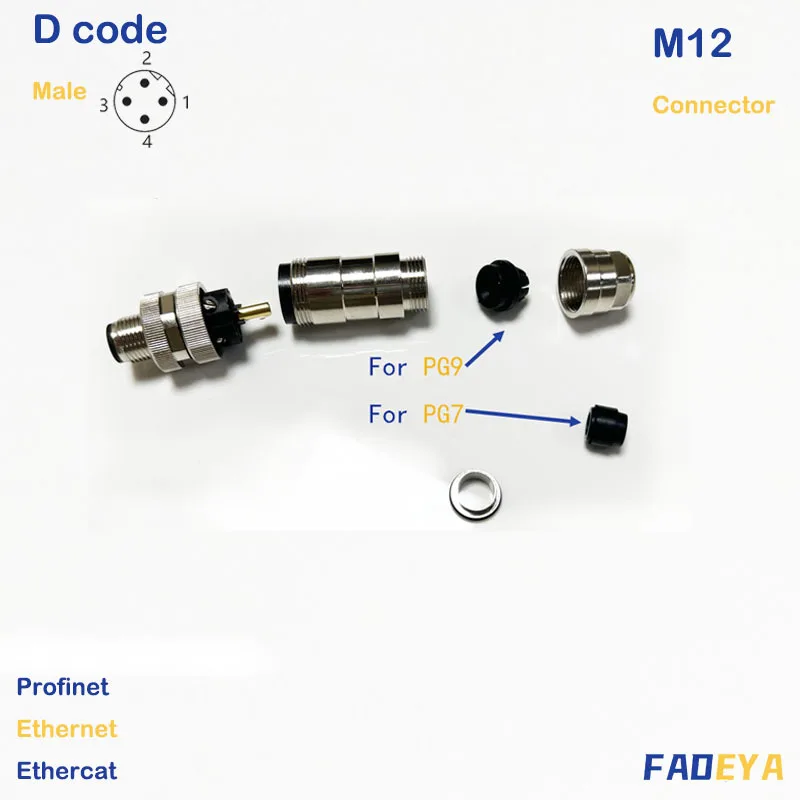 Фото M12, D-код, 4 контакта, Shield, Ethernet, Profinet , Male, IO-модуль, установка на месте, прямой №5
