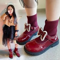 girls leather shoes autumn new korean version all match childrens casual sock retro breathable princess leather shoes with bow
