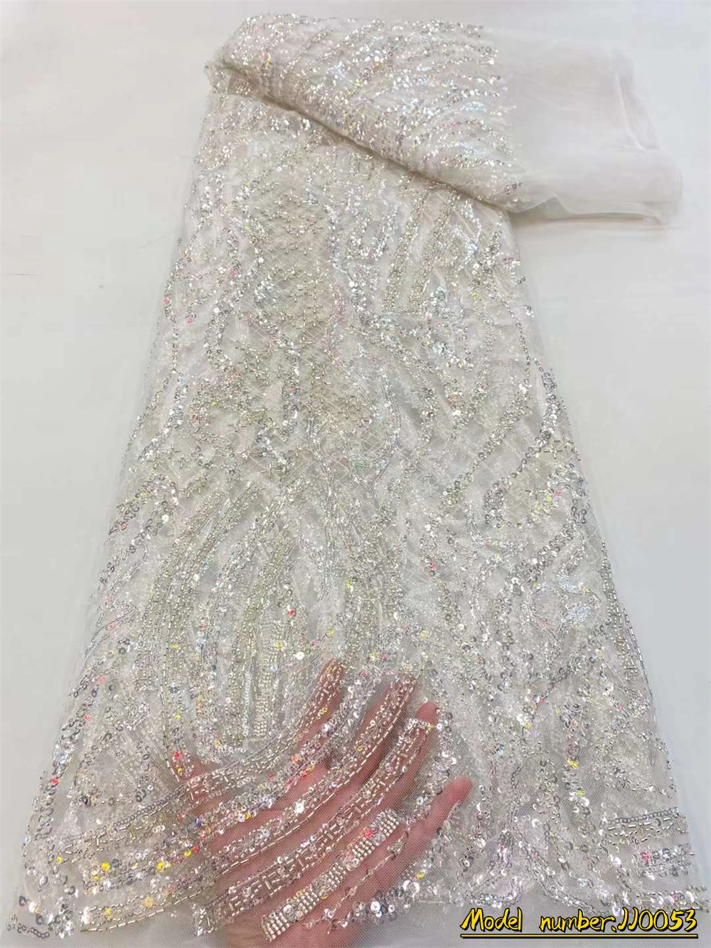 

OEMG African Groom Lace Fabric 2022High Quality Sequins Lace Material Nigerian French Beaded Lace Fabrics For Party Dress JJ0053