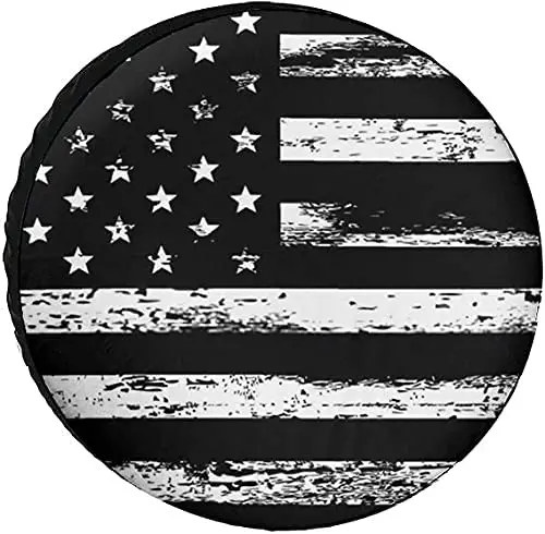 

Black White Vintage American Flag Spare Tire Cover PVC Leather Waterproof Dust-Proof Universal Wheel Cover Fit for Jeep,