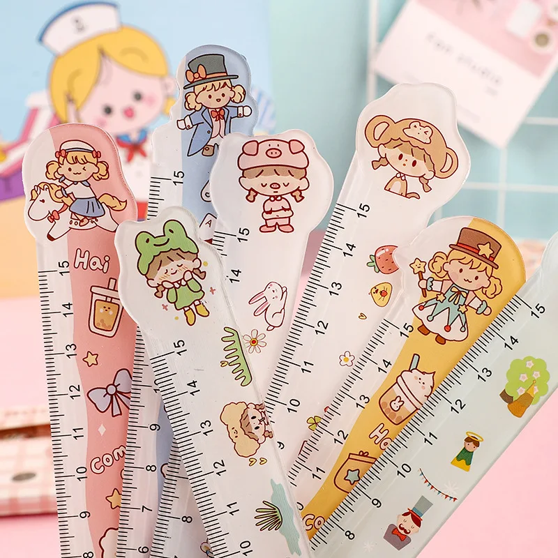 1PC 15CM Transparent Delicate Floral Scale Ruler Bookmarks Book Page Marker Students School Creative Stationary Measuring Gift