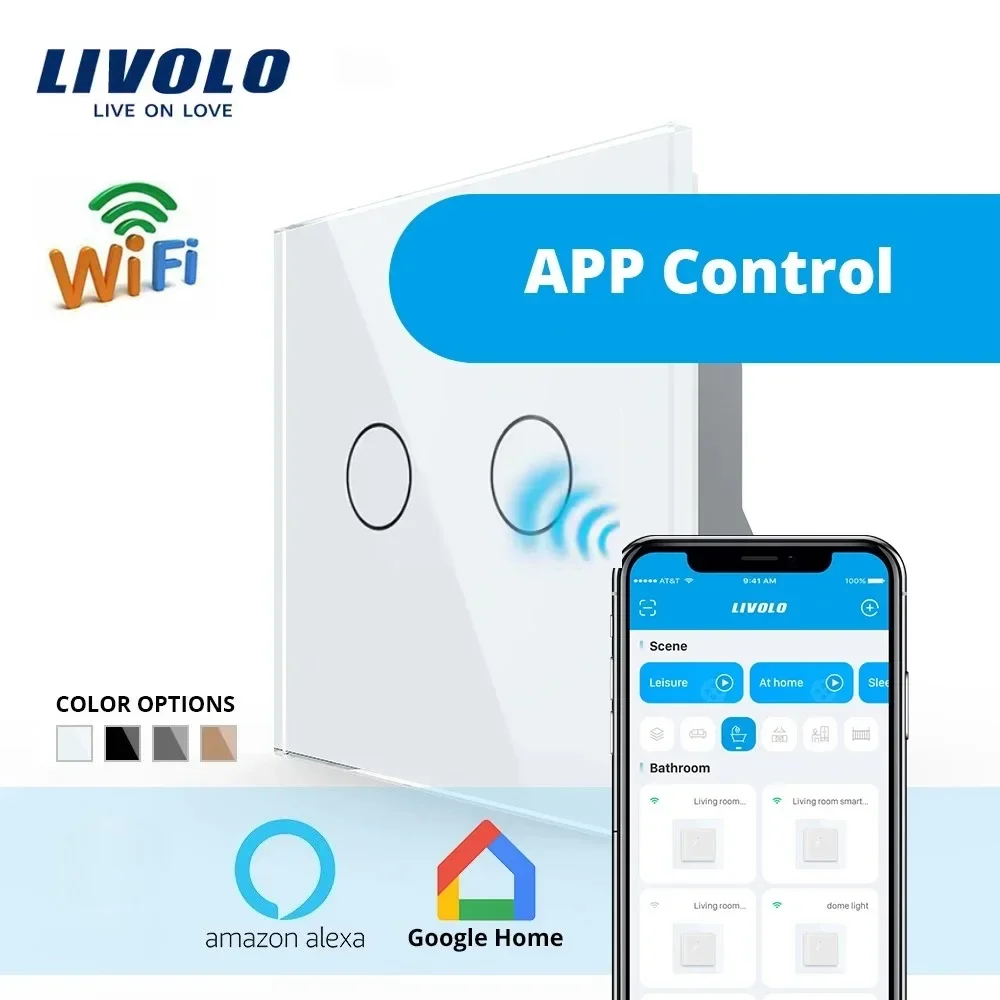 Фото WiFi Smart Touch Wall Switch by Livolo Glass Panel APP Control Single Pole Neutral No Hub Required- Google Home,Alexa,echo №4
