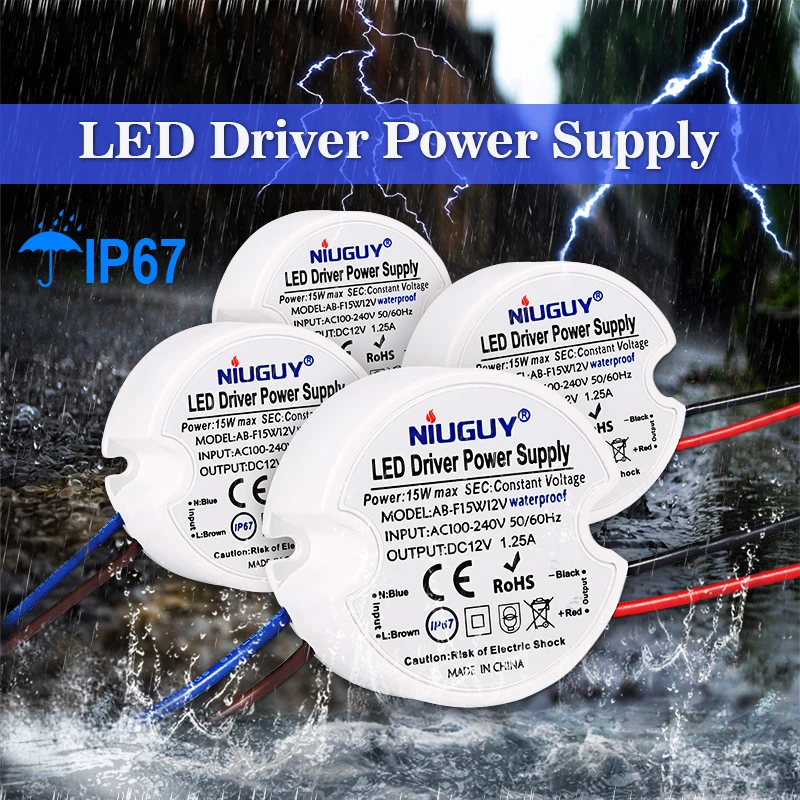 1/2/4 PCS Waterproof 12V Power Supply Adapter AC110-240V To DC12V 15W 125mA IP67 Round Outdoor Converter For LED Driver Device