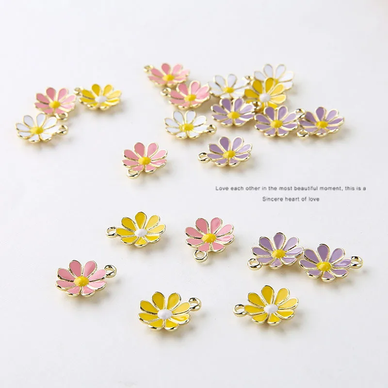 

New Arrival 10pcs/lot Enamel Daisy Flowers Charms Pendant DIY Necklace Earrings for Jewelry Making Accessories