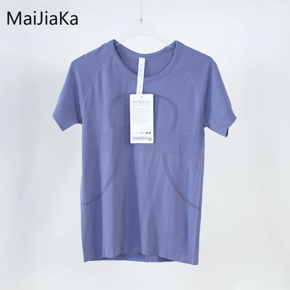 

Yoga Short Sleeve T Shirts Women Solid Sport Running Top Breathable Quick Dry Nylon Training Naked T-shirt Workout Swiftly Tech