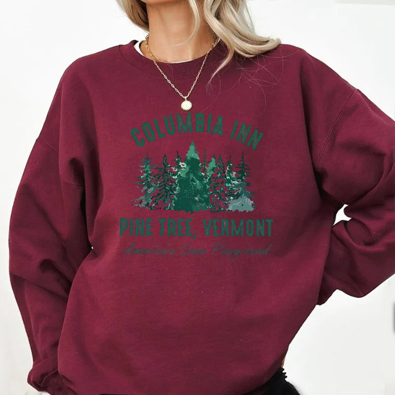 White Christmas Movie Sweatshirt Columbia Inn Pine Tree Vermont Hoodies Pullover Crewneck Sweatshirts 90s Xmas Coat