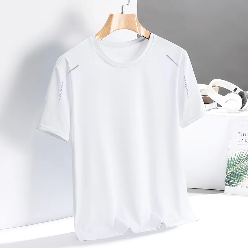 Ice Silk T-shirt Men's Quick Drying Short Sleeve T-shirt Summer High Elastic Ice Breathable Trendy Top Sports T-shirt Running