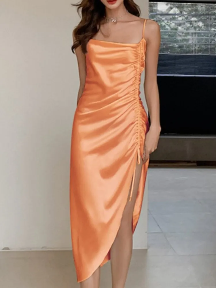 

Лед Шелковая пижама шелковая Женская Весна Лето Повседневное платье Сплит шелк длинная сексуальная ночная рубашка на подтяжках домашняя одежда