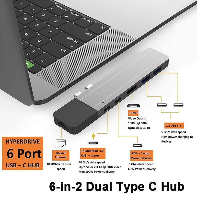 

USB C Hub 3 Dock with HDMI-compatible Rj45 1000M TF SD Reader PD 100W Dual Type C Hub Adapter for MacBook Pro/Air M1