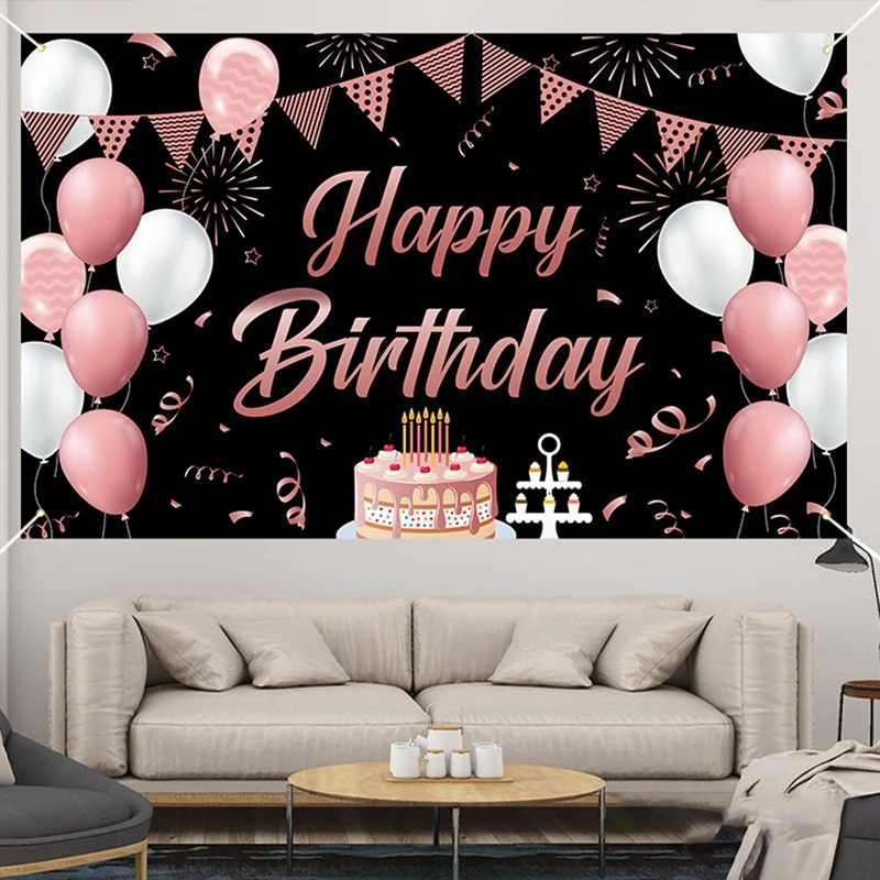 

New-Birthday Party Decorations Backdrop And Door Banner For Girls Happy Birthday Sign Poster Photography Party Decoration