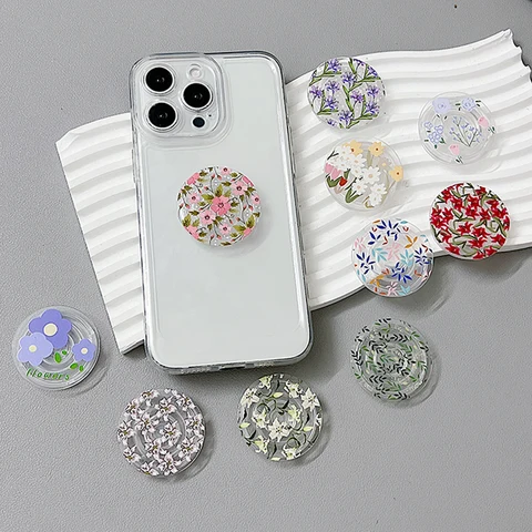 Розетка Grip Tok, акриловый клей, материал, прозрачная складная подставка, держатель для телефона с цветочным узором, складная ручка для телефона