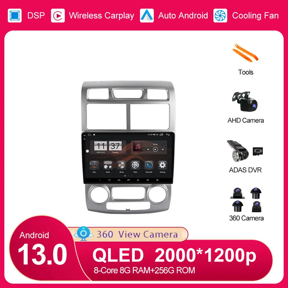 

Автомобильный радиоприемник на Android 13 для Kia Sportage 2 2004 2005 2006 2007-2010, Авторадио, мультимедийный плеер, стерео BT DVD HU