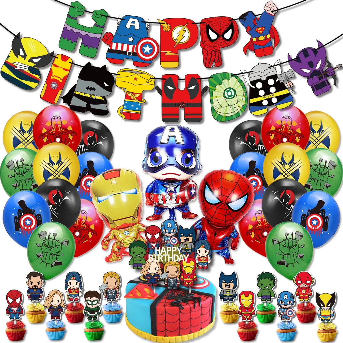 Décoration de fête d'anniversaire Super héros  ballon les Avengers  Spiderman  Iron Man  Hulk