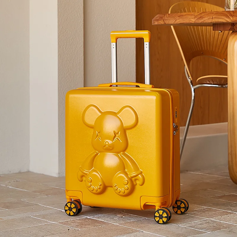Luxury Cuddly Bear Boarding Box 18 Inch Fine Security Password Lock Luggage Men And Women Applicable Aluminum Frame Box