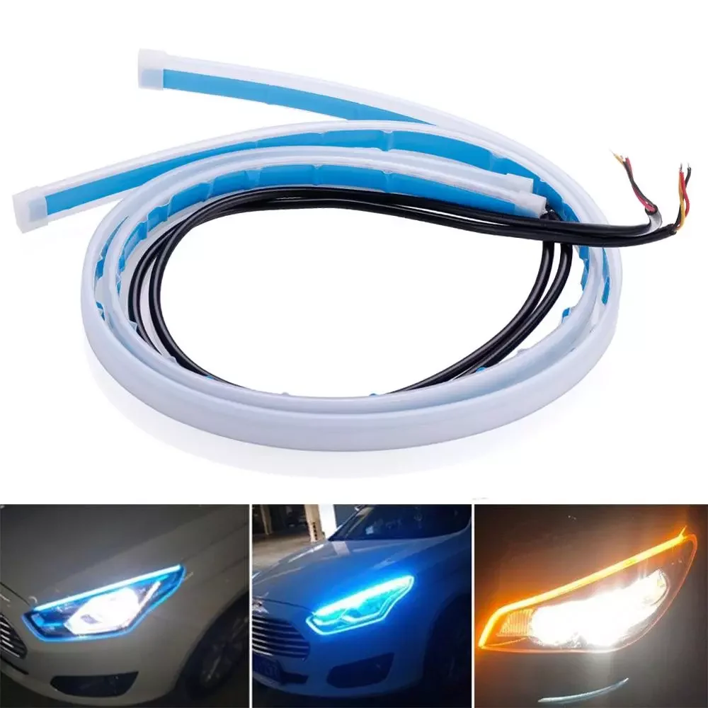

2 pcs DRL LED Strip Turn Signal Light Yellow Bright Flexible Turn signal Light Daytime Running Light for Car Headlight 12V