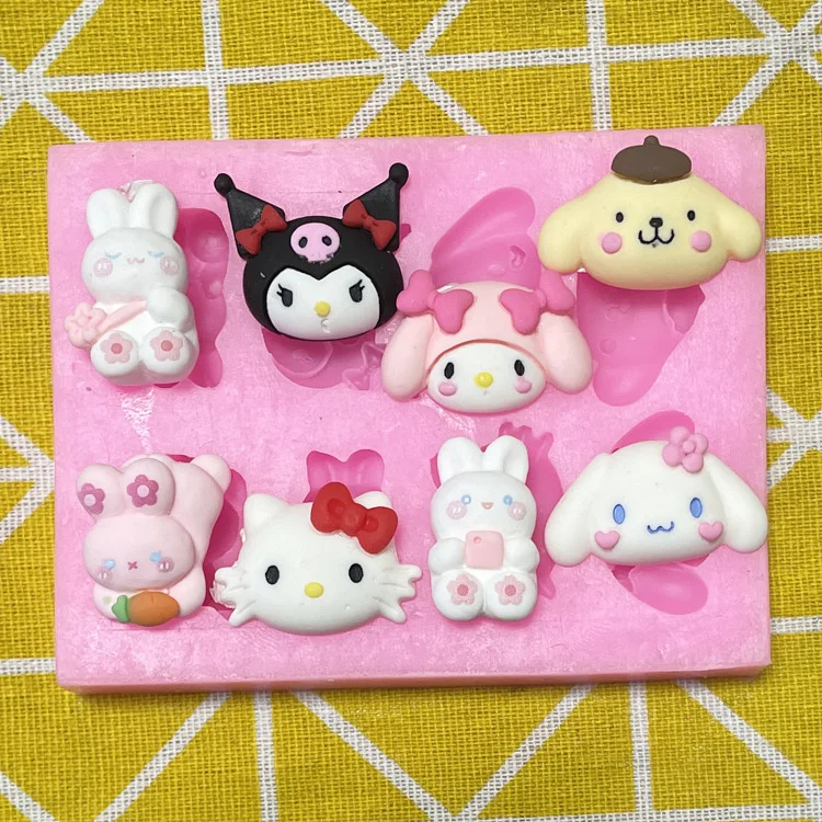 

Sanrio Kawaii Hello Kitty Mold Cinnamoroll Kuromi Cartoon Plaster Candle Crystal Drop Glue Silicone Mold Chocolate Mousse Mold