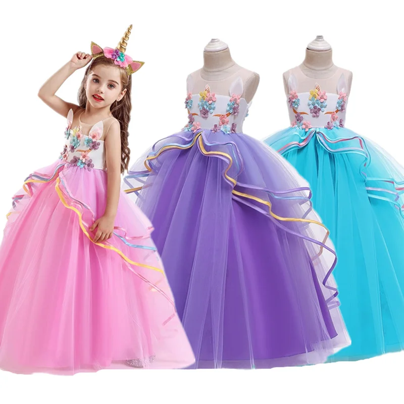 

Unicorn Tutu Dress for Little Girl Summer Sleeveless Elegant Party Gown Children Fancy Wedding Dress Birthday Embroidery Costume