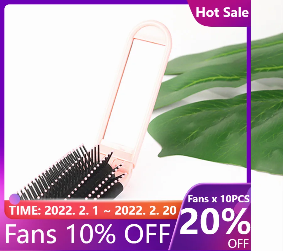 

Профессиональная дорожная расческа для волос Magic, 4 цвета, портативная складная щетка для волос с зеркалом, компактный кошелек, дорожная рас...