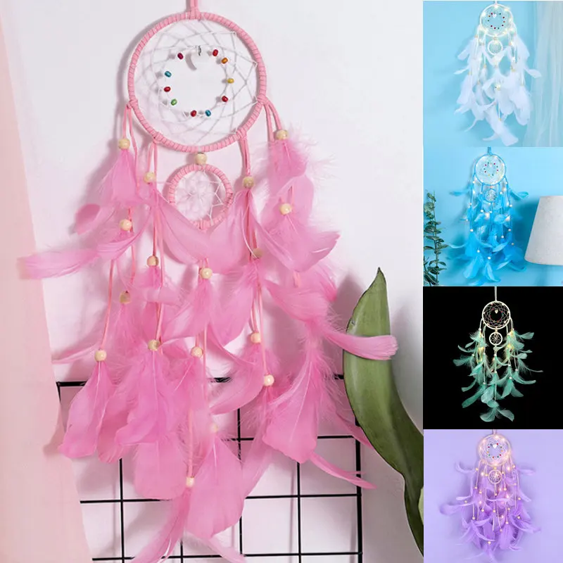 

Pink Dream Catcher Art Wall Hanging Nordic Aesthetic Home Decoration Cute Dreamcatcher Kawaii Room Decor for Girl Baby Ornaments