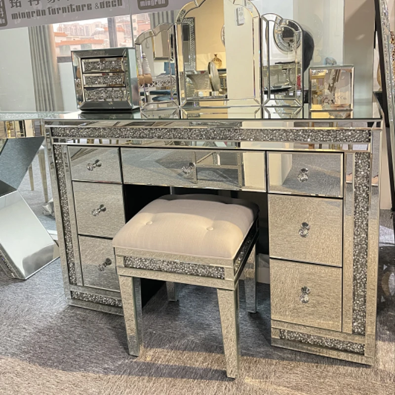 

Frame Shinny Crystal Decor Vanity Table Dresser Glass Dressing For Bedroom Furniture