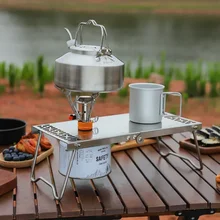 접이식 버너 경량 캠핑 휴대용 미니 하이킹 스테인레스 스틸 테이블, 피크닉 미니 커피, 작은 티테이블 바베큐