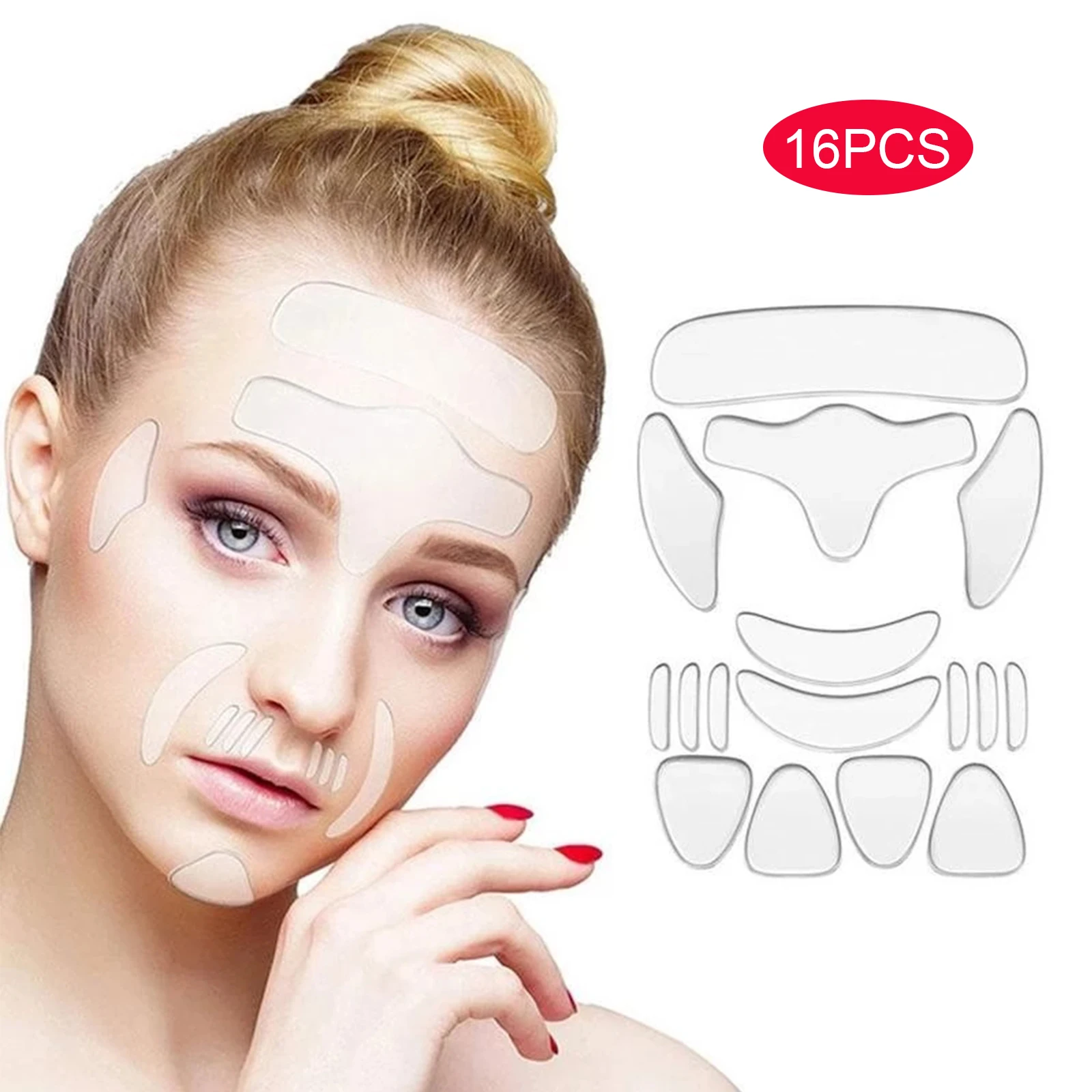 

16Pcs Silicone Anti-wrinkle Face Forehead Cheek Chin Sticker Face Eye Patches Wrinkle Removal Face Lifting Beauty Tools Reusable
