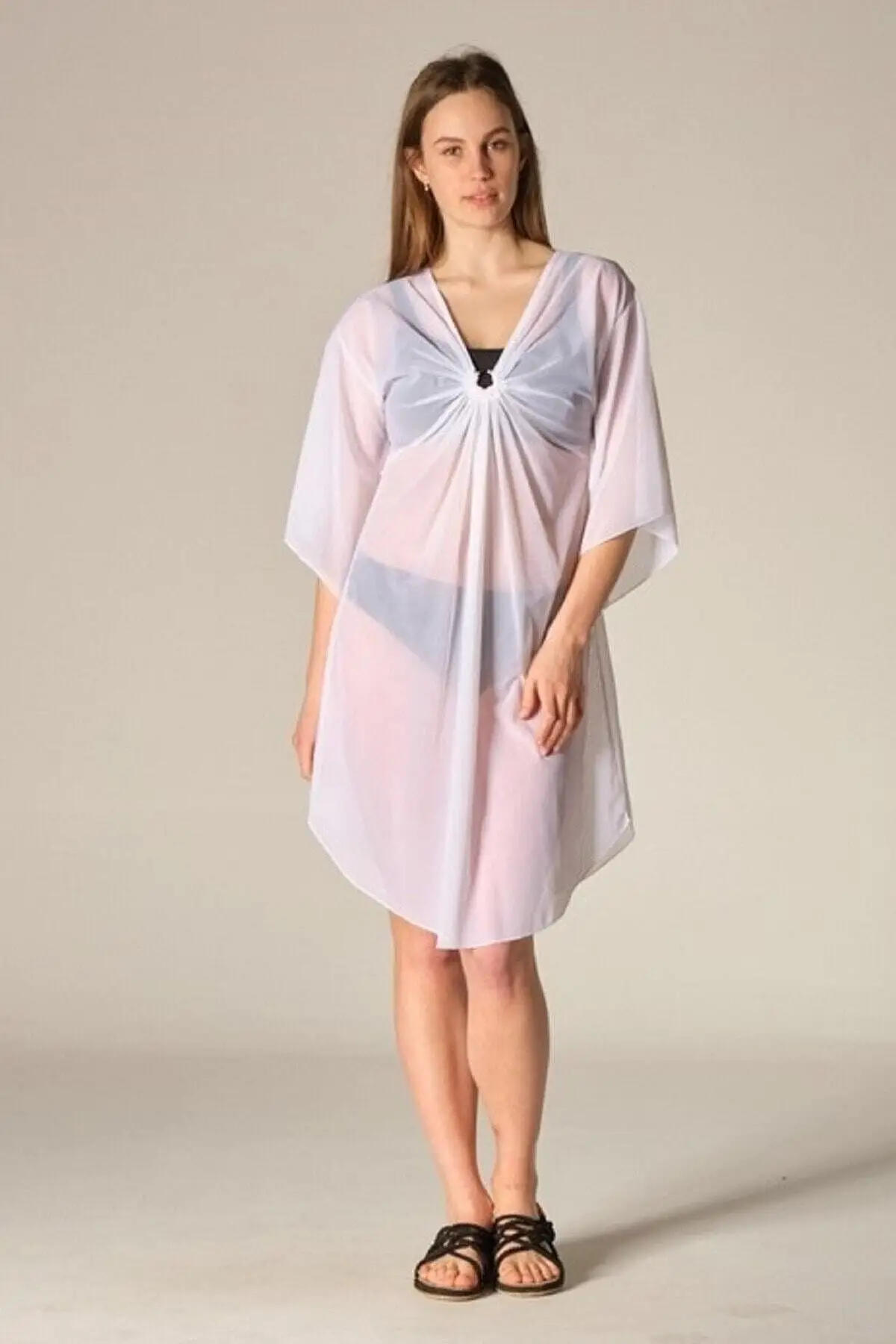 

Women's Pareo Clip-On Tulle Beach Dress White Swimwear Cover Dress Sexy Tunic Suit Beachwear Female Beach Bikini Cover