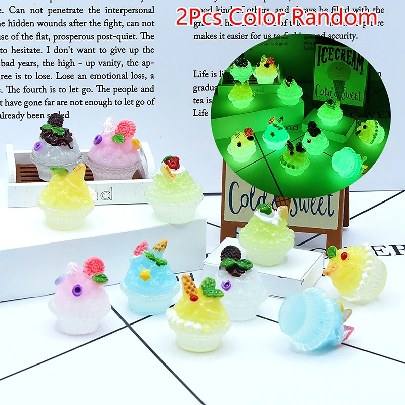

2Pcs Luminous Creamy Smoothie Cups Mini Color Ornament Micro Landscape Decoration Dollhouse Miniature Toy