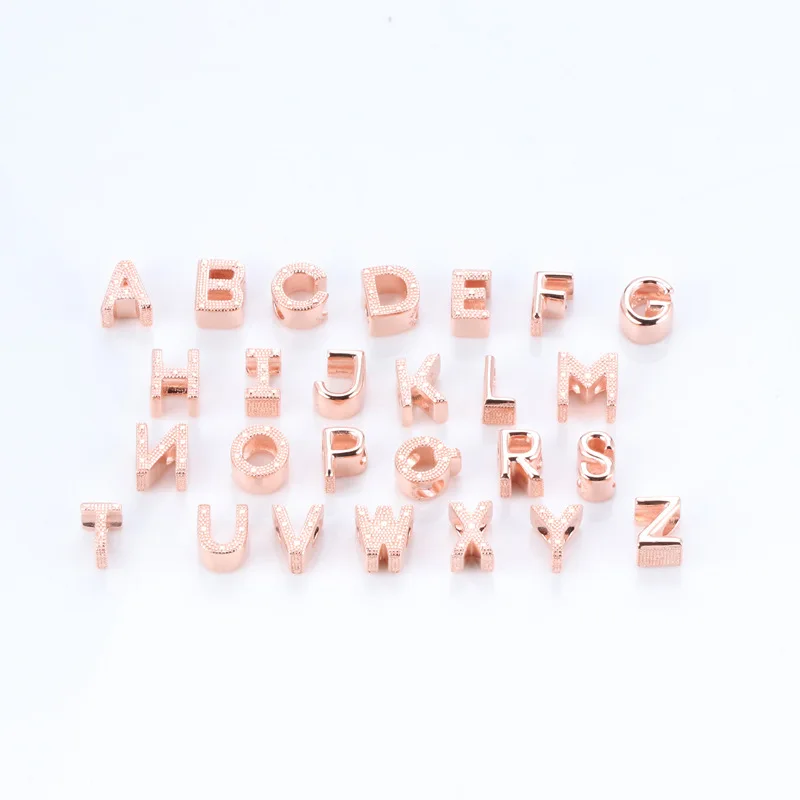 

925 Sterling Silver Rose Glod Letter A-Z Alphabet Crystal Beads For Original Pandora Charms Women Bracelets & Bangles Jewelry