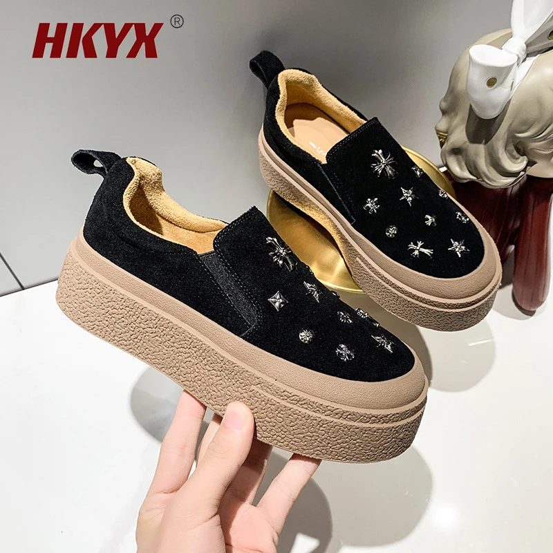 Women's Rhinestone Platform Shoes Rhinestone Loafers Women's Foot Flats Leisure Sports Platform Shoes Suede Shoes