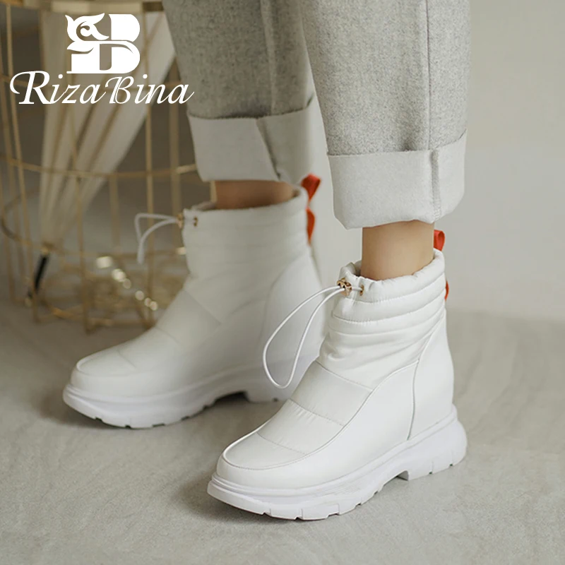 

RIZABINA Women Snow Boots Winter Warm Flats Shoes Woman 2023 New Fashion Plush Fur Ankle Boot Casual Lady Footwear Size 32-43