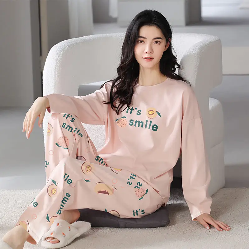 1 Pure cotton pajamas women age season long sleeve students can wear suits thin coltsfoot household to take big yards