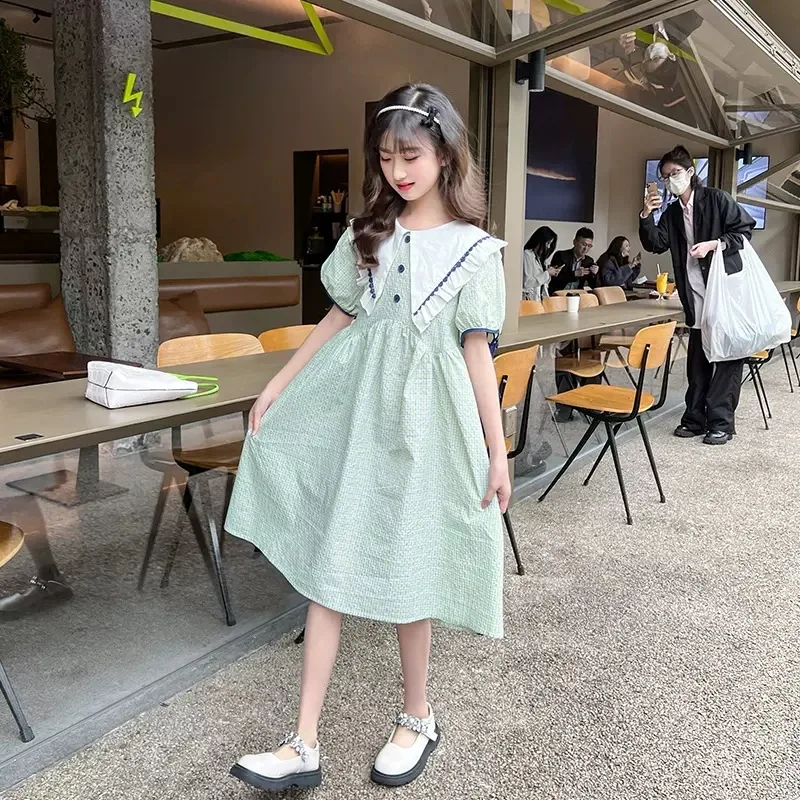 

Детское студенческое платье для колледжа, детское однотонное винтажное длинное платье-рубашка, свободное платье с коротким рукавом для сна для девочек