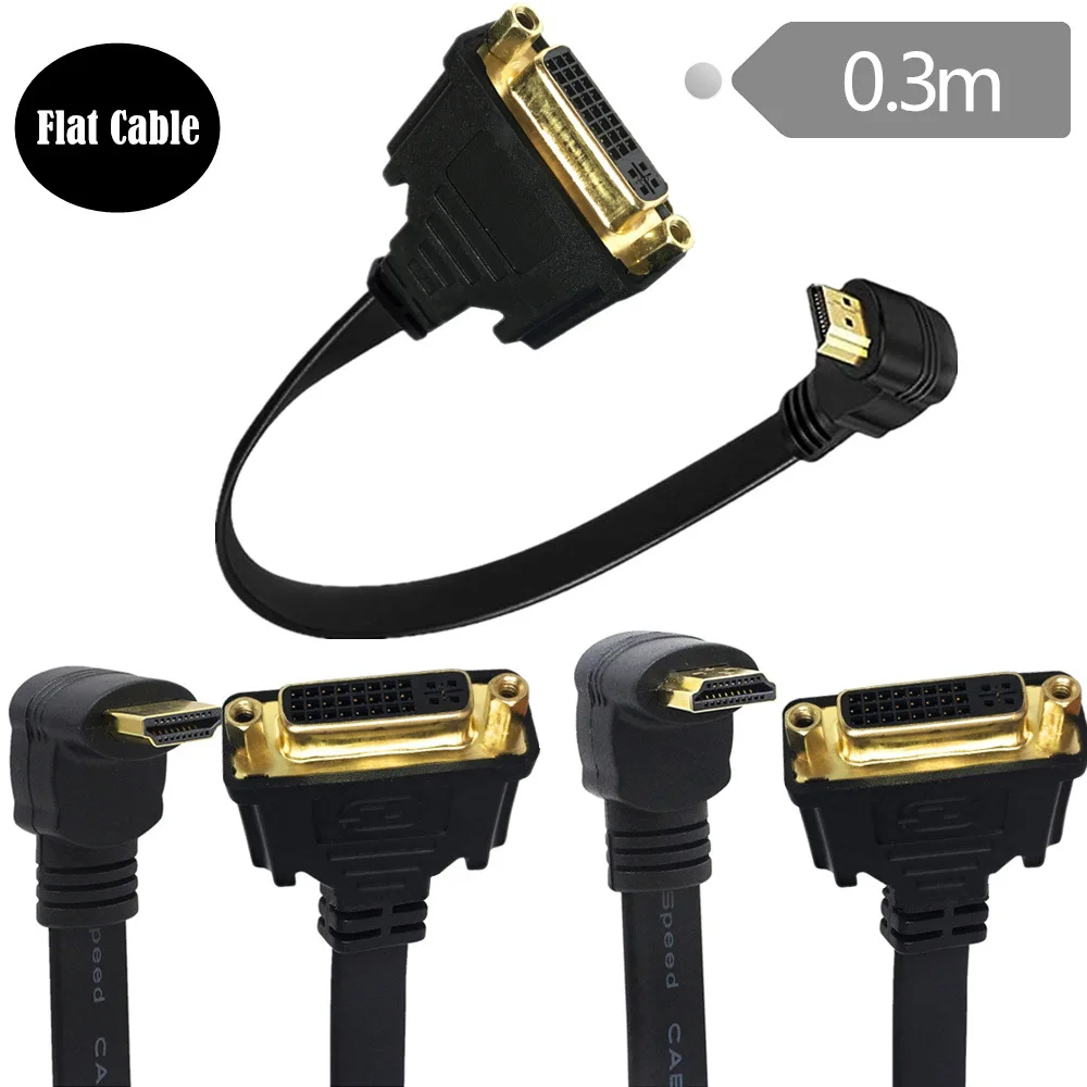 

1,4 в HDMI вниз/вверх угол к DVI 24 + 5pin разъем l-образный кабель PC LCD HD TV позолоченный 0,3 м;