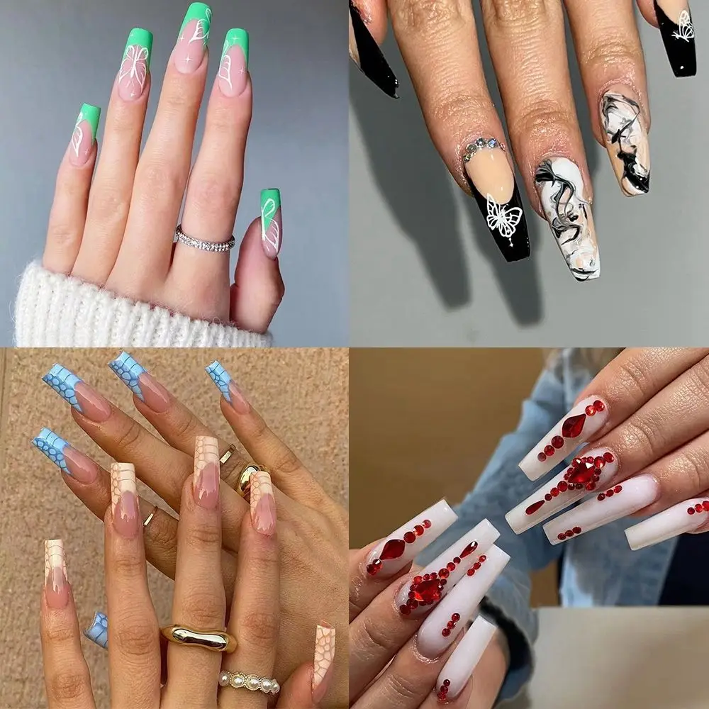 

24pcs/Box Press On Nails Full Cover Artificial Detachable Nail Tips Wearable Coffin False Nails Fake Nails