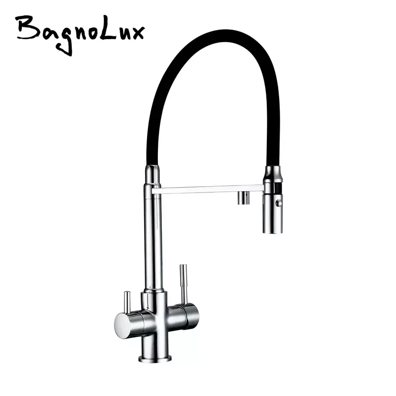

Clean Water Kitchen Faucet with Sprayer Gooseneck Pull Down Sink Mixer Solid Brass 360 Degree Rotation 3 Way Water Filter Taps
