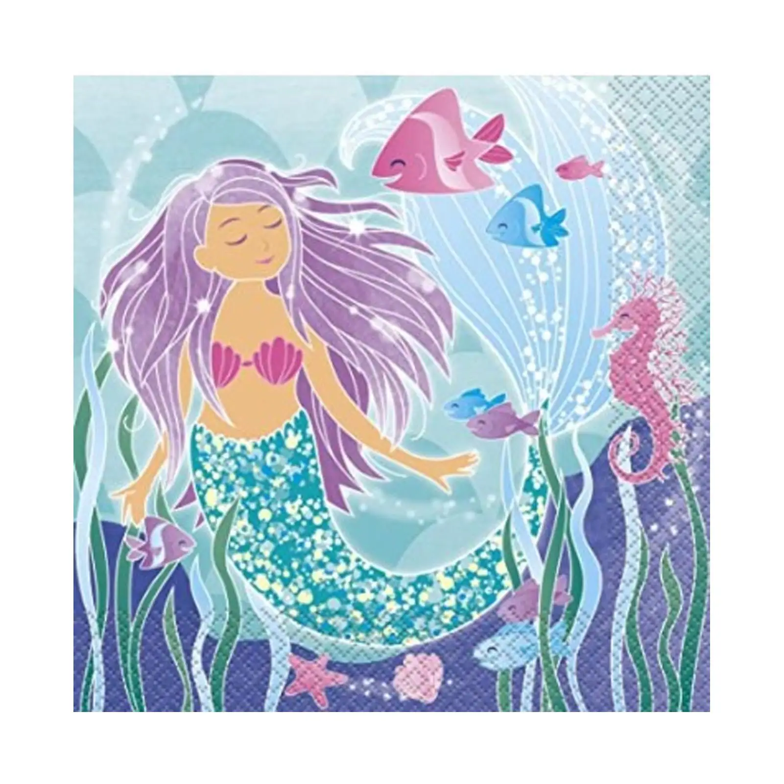 

50pcs Mermaid Birthday Decoration | Mermaid Party Tableware Kit Paper Cutlery Set | Party Supplies Paper Napkins, Plates