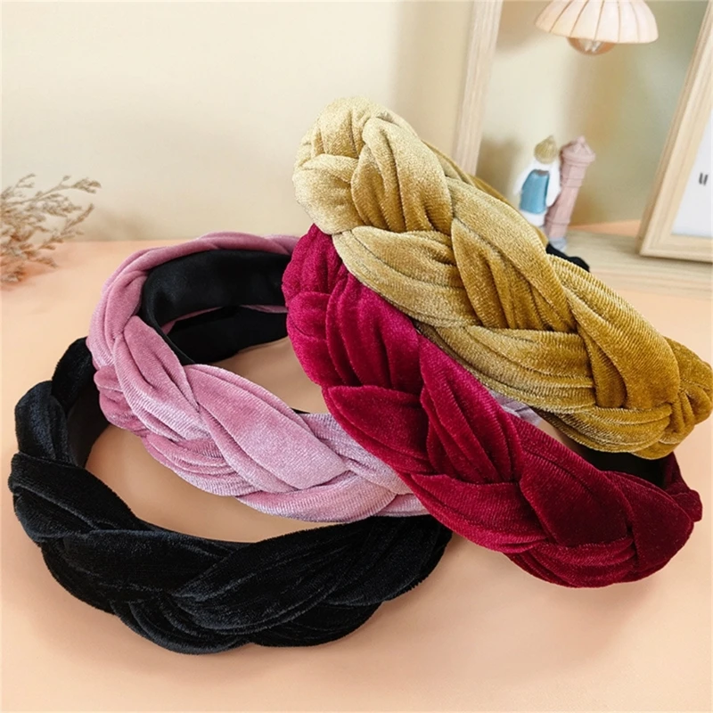 

Fashion Headbands for Women Non-Slip Soft Thick Wide Solid Color Girls Hair Hoop Velvet Braided Headband Hair Accessory Dropship