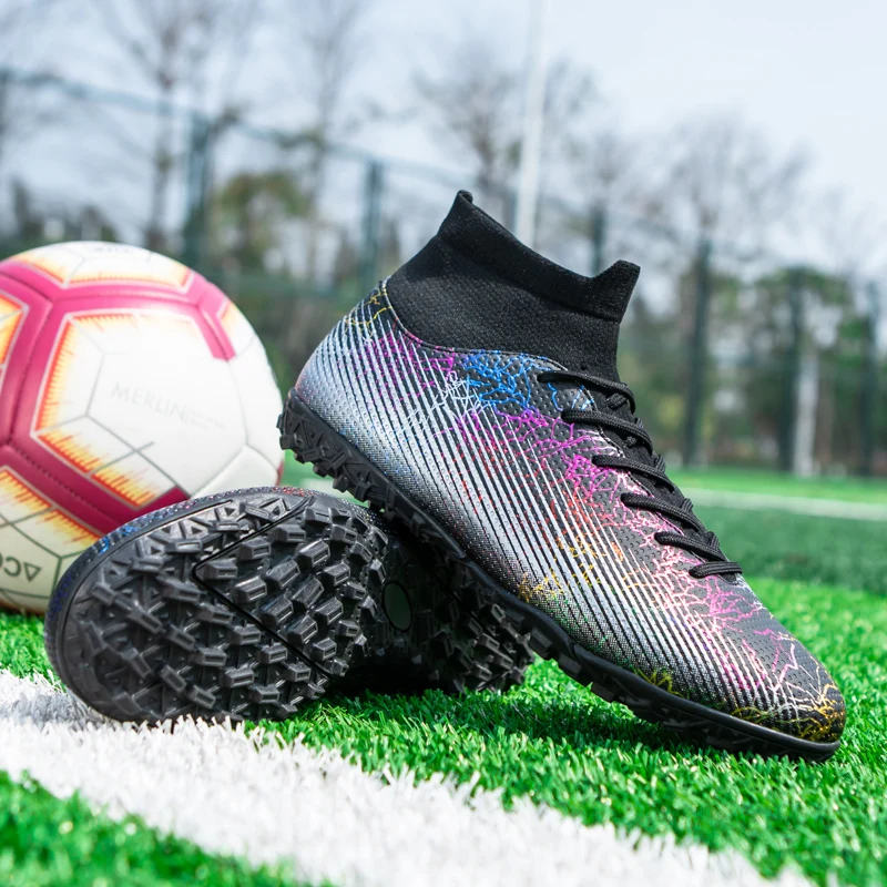 Hot Professional Men Soccer Shoes Adult Kids TF/FG High Ankle Football Boots Cleats Grass Training Sport Footwear Trend Sneakers