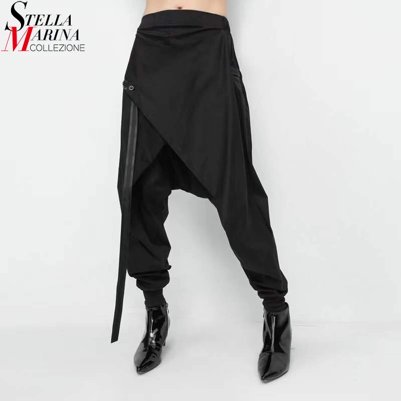 

Solid Black New Japanese 2022 Spring Unique Streetwear Long Harem Pants With Tapes Harajuku Style Casual Hip Hop Pants aq6543040
