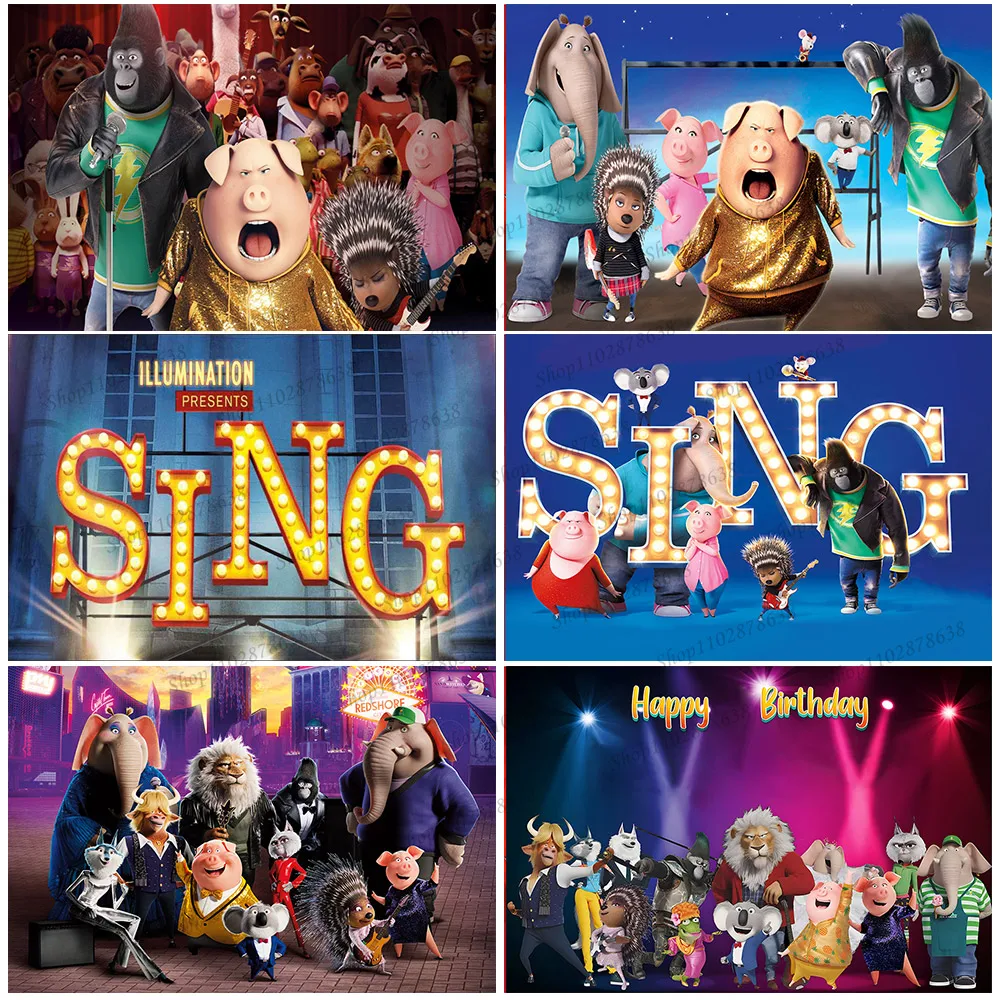 Фото Sing Movie Backdrop Banner Supplies Children Kid Birthday Party Decorations Background Photography Sound Animal Decor Post №1
