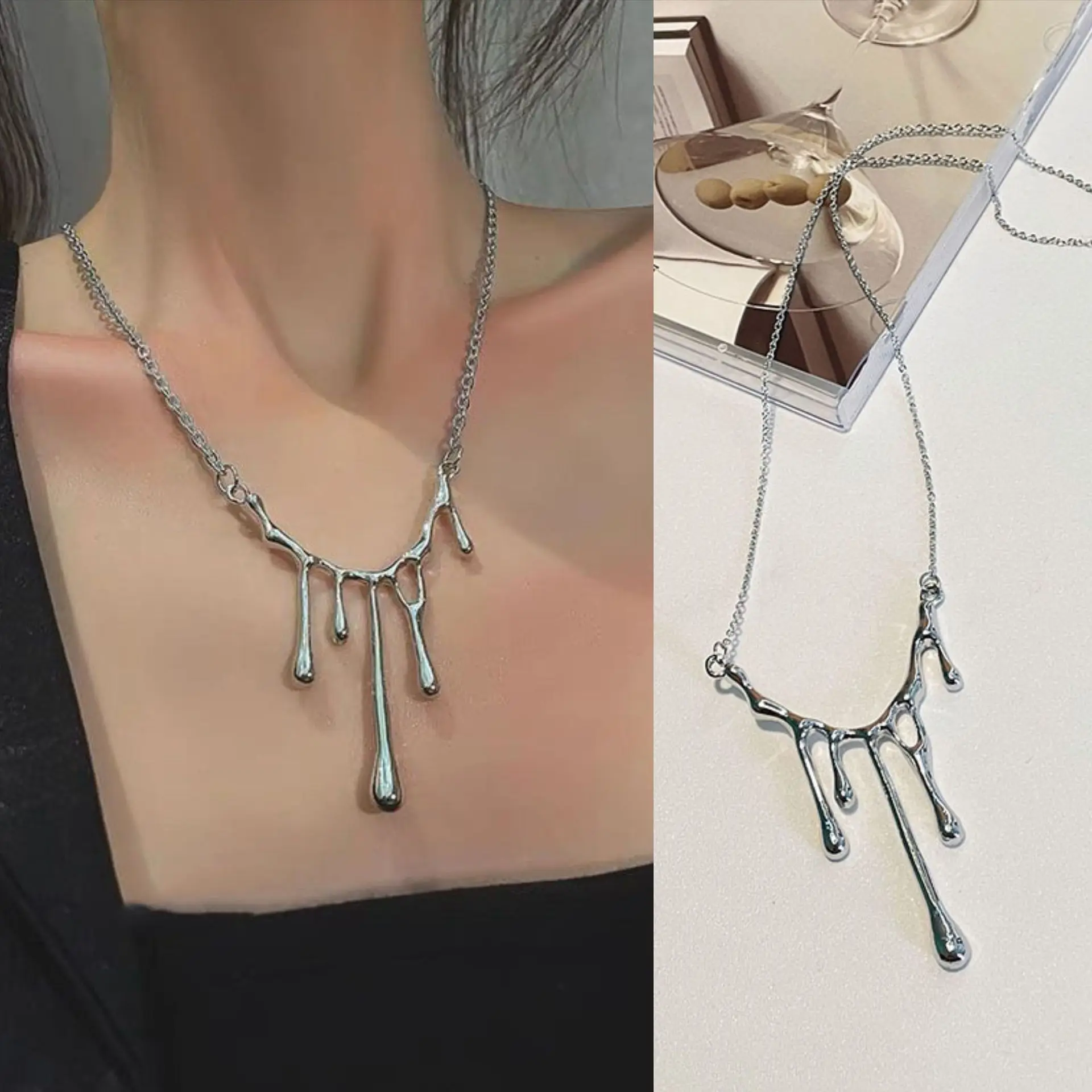

New Design Irregular Drop Shape Pendant Necklace For Women Fashion Geometric Metal Lava Charm Necklace 2023 Trend Party Jewelry