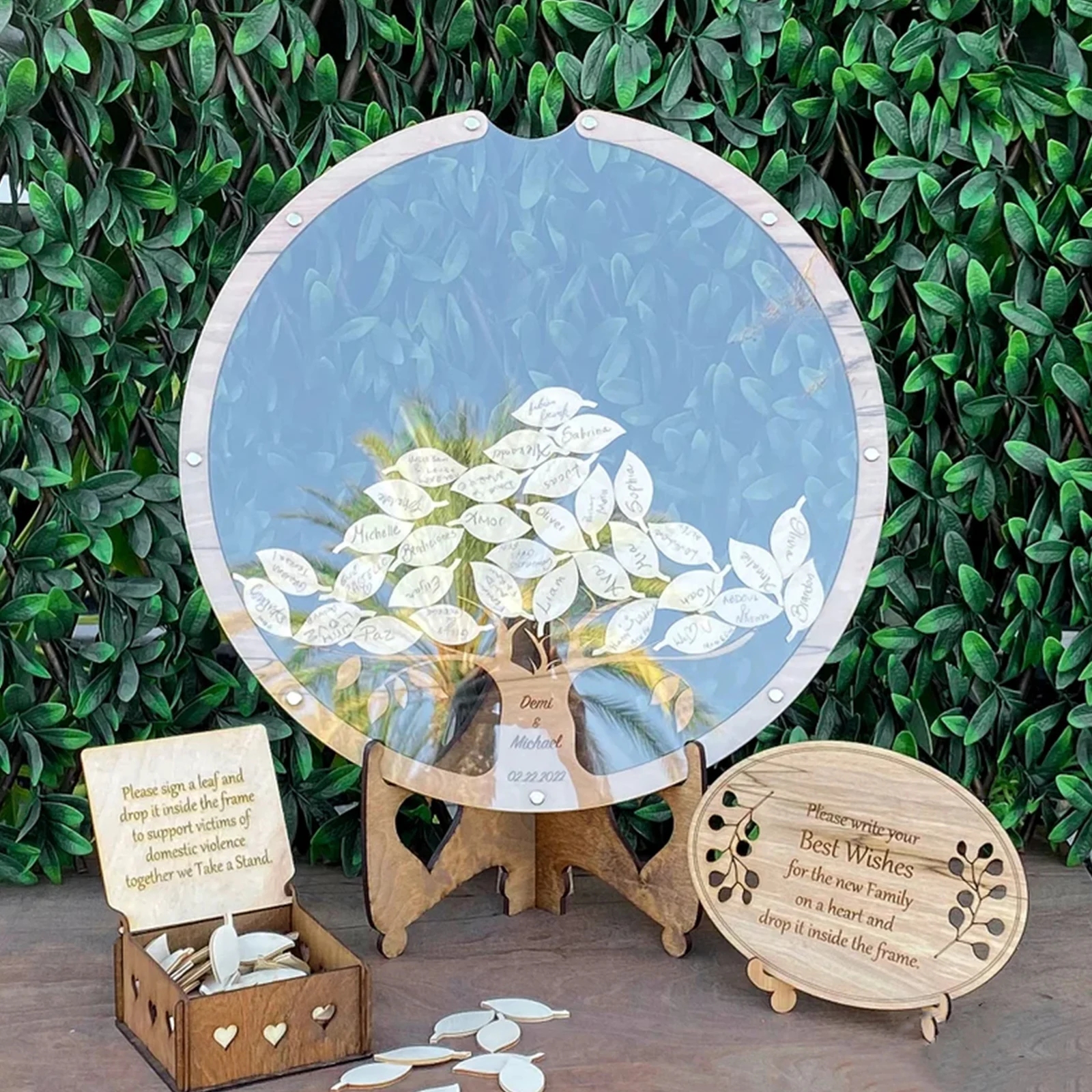 

Wedding Guest Book Alternative, Wooden Card Box, 60 Wood Leaves, Guest Sign in Wedding Decorations for Reception, Baby Shower