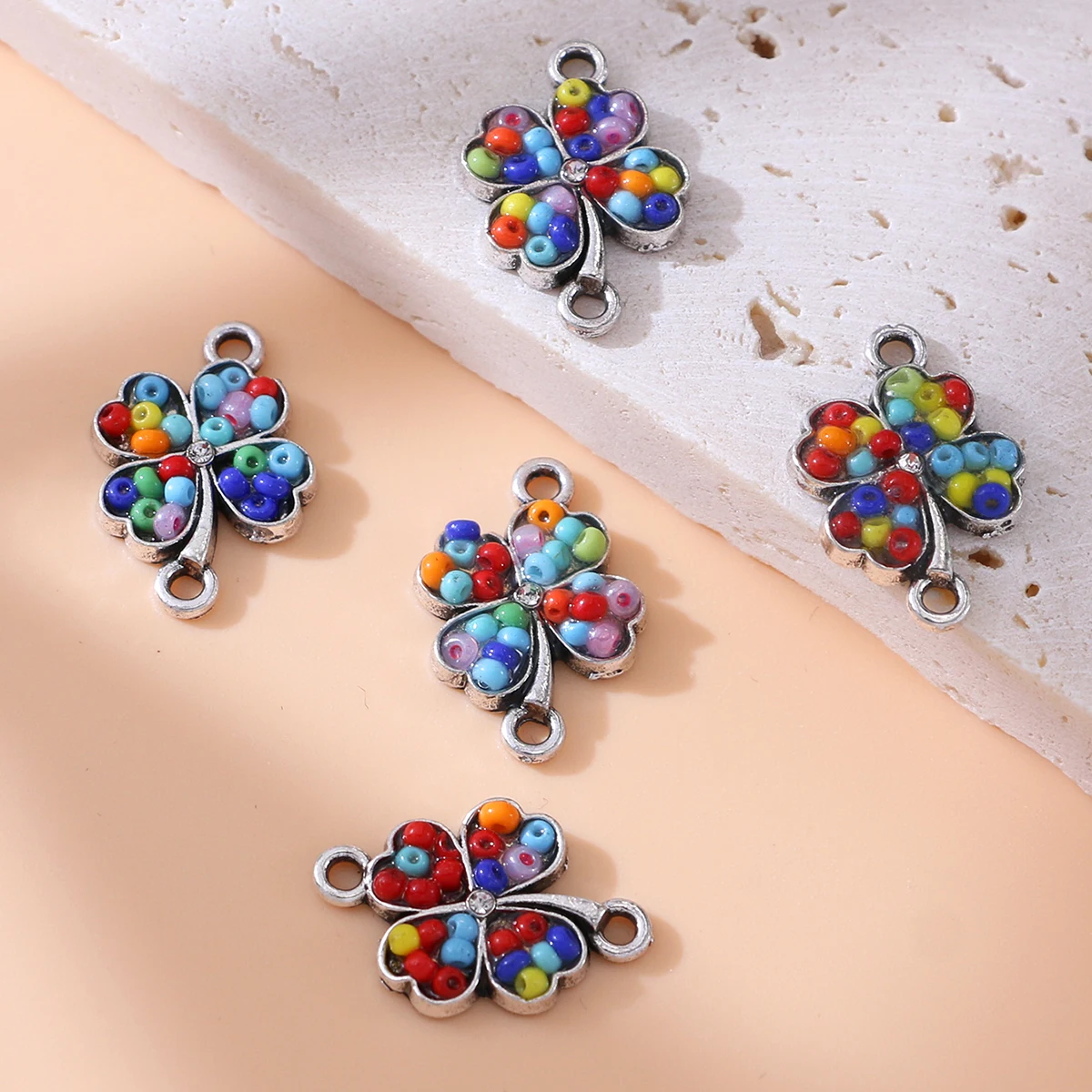 

10 шт посеребренный клевер, соединитель для подвесок для женских браслетов, сережек, фурнитура