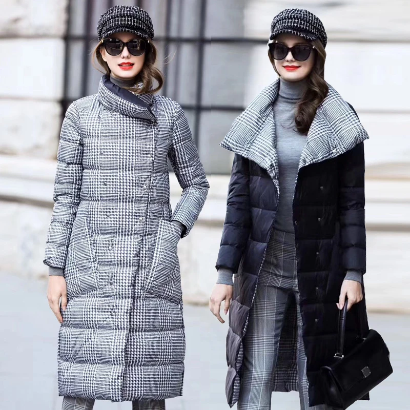 Sided Plaid Coat Female Plus Size Warm Down Parka For Women Slim Clothes 2022 Duck Down Jacket Women Winter Long Thick Double