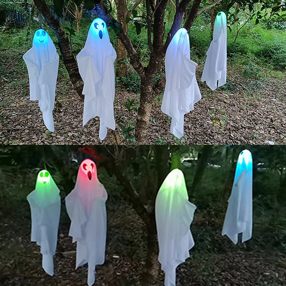 

Creative Hanging Light Up White Flying Ghosts Festive Atmosphere Hanging Ghost LED Lights Horror Props Home Bar Patio Lawn Decor