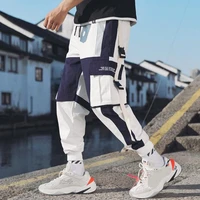 casual male cropped pants ribbons harem joggers men cargo pants teens streetwear hip hop casual pockets pants fashion clothi