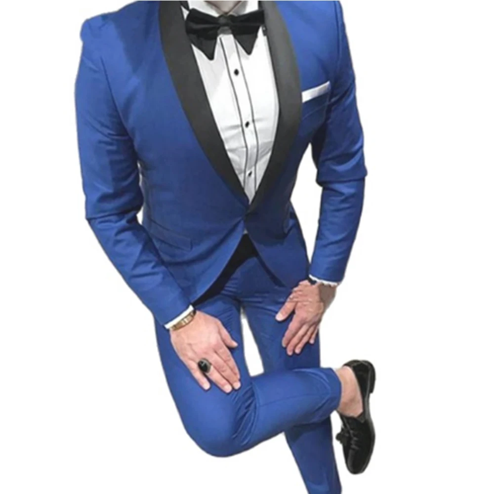New Royal Blue One Button Groomsmen Shawl Lapel Blazer SetsGroom Tuxedos Men Suits Wedding/Prom Best Man Blazer ( Jacket+Pants)